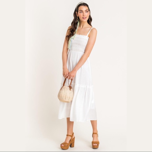 Lush Dresses & Skirts - White Smocked Tiered Midi Dress